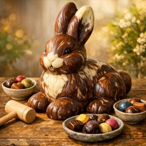 Een reusachtige paashaas van chocola: een feest voor de zintuigen